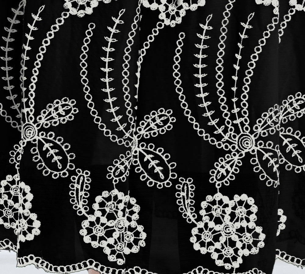CM-DY059578 Women Elegant European Style Stand Collar Long Lantern Sleeve Embroidered Dress - Black