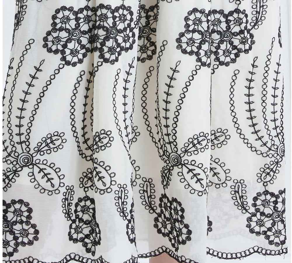 CM-DY059579 Women Elegant European Style Stand Collar Long Lantern Sleeve Embroidered Dress - Apricot