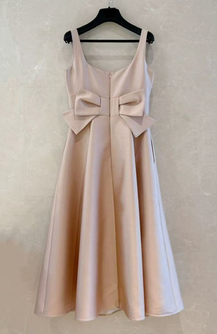 CM-DY061756 Women Elegant European Style Square Neck Sleeveless Pinched Waist Slim Dress - Pink