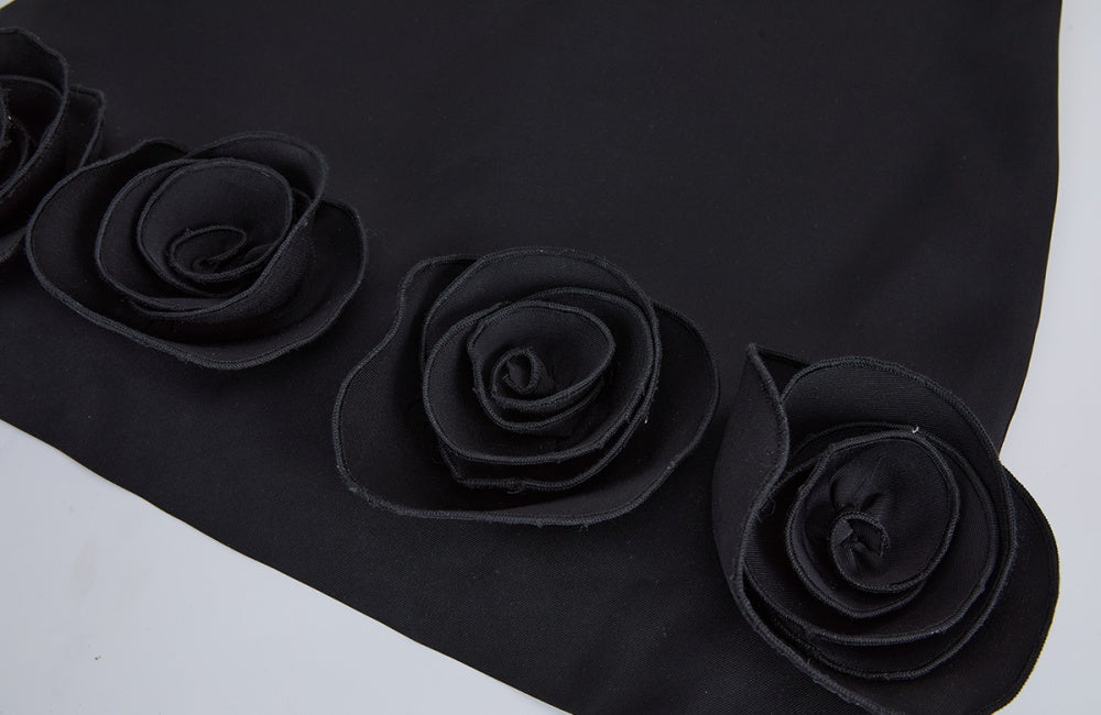 CM-DY062593 Women Elegant European Style Shoulder Strap Sleeveless Rose Decoration Short Dress - Black