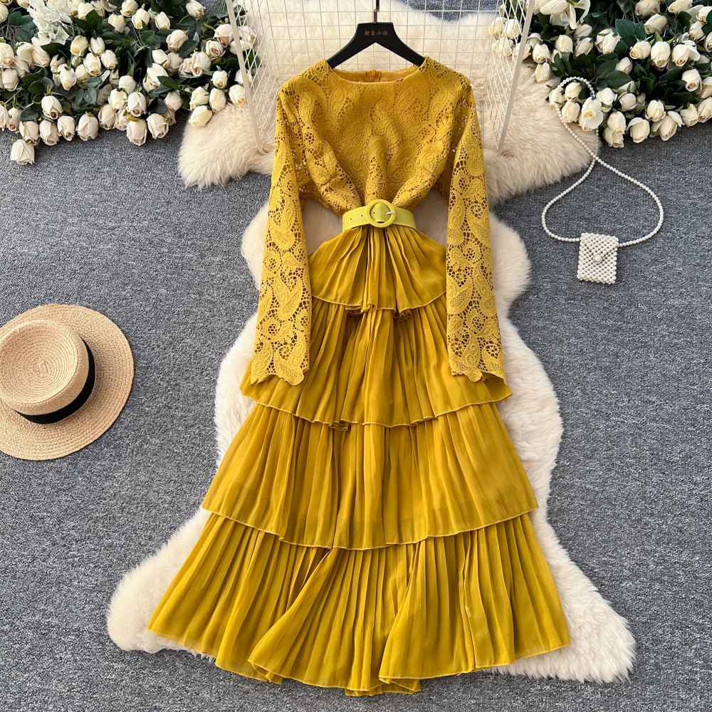 CM-DY062860 Women Elegant European Style Round Neck Long Sleeve High Waist A-Line Maxi Dress (Available in 7 colors)