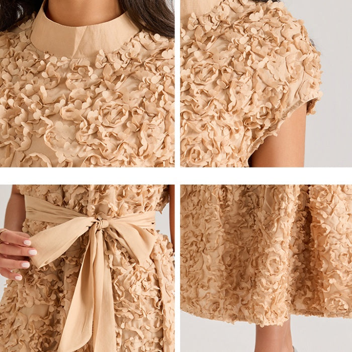 CM-DY064875 Women Elegant European Style Floral Stand Collar Sleeveless Belted Long Dress (Available in 4 colors)