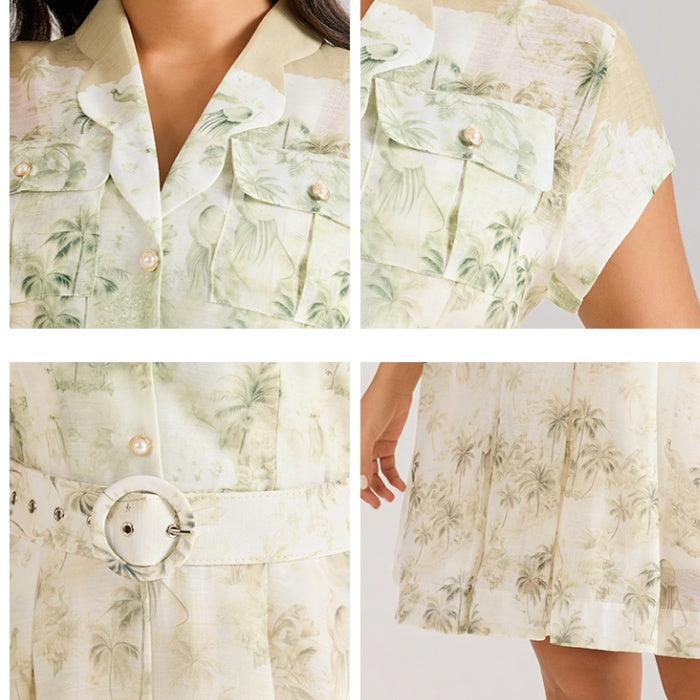 CM-DY064880 Women Elegant European Style Collar Neckline Short Sleeve Painting Print Mini Dress