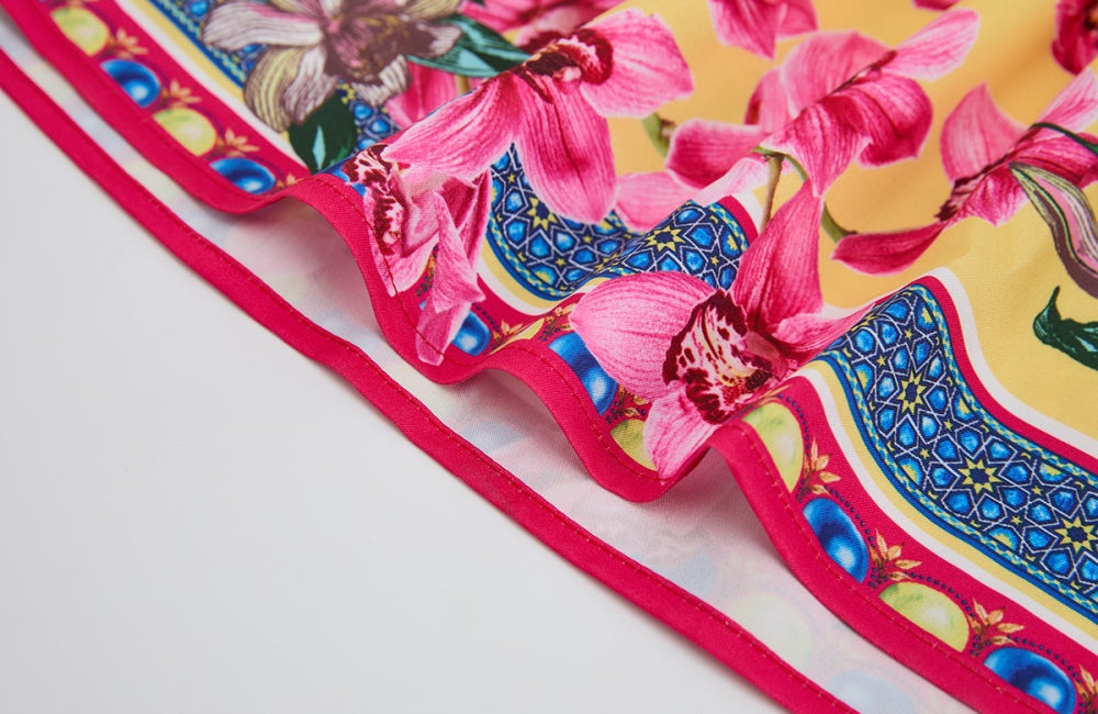 CM-DY064907 Women Elegant European Style Off the Shoulder Short Sleeve Floral Print Long Dress