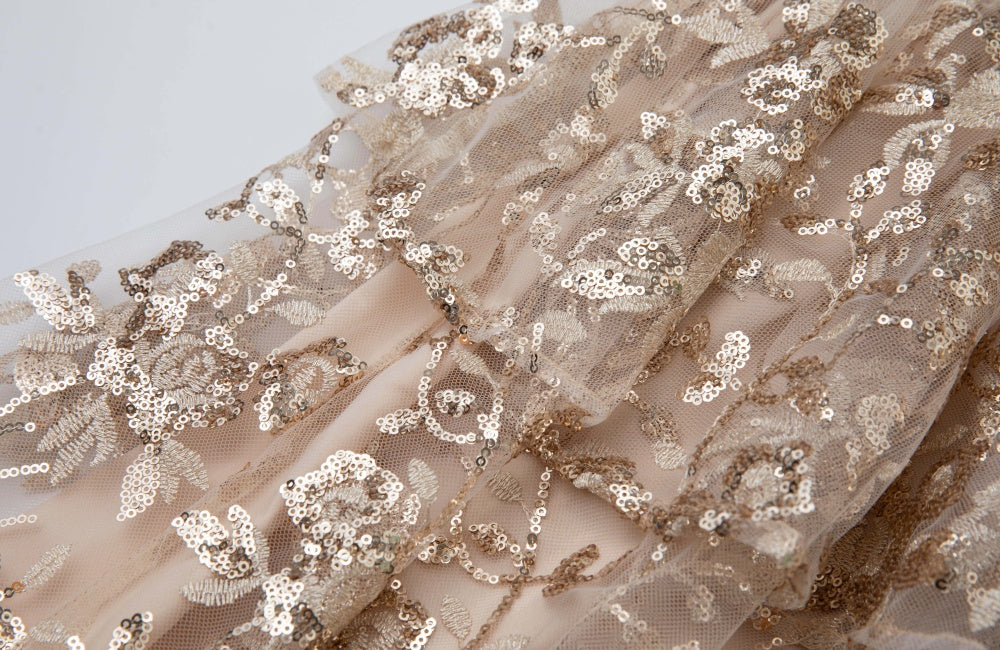 CM-DY065011 Women Elegant European Style Sequins Embroidered Sleeveless Long Dress - Gold