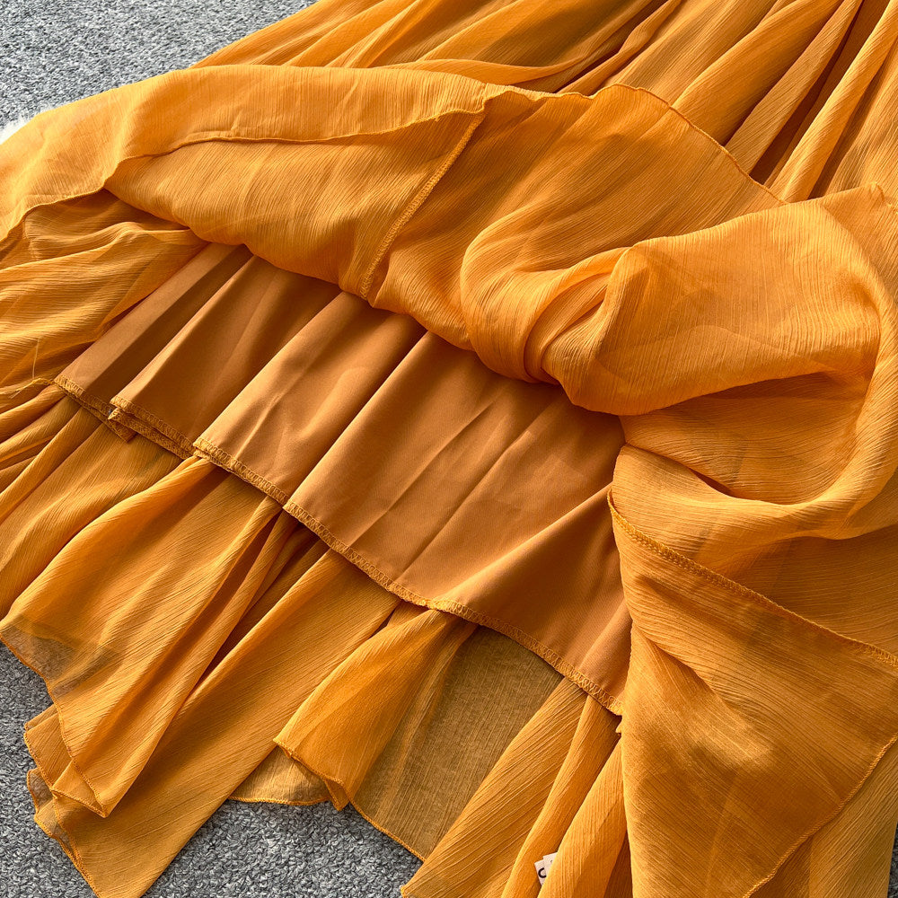 CM-DY065479 Women Elegant European Style Halter V-Neck Sleeveless Long Dress - Yellow