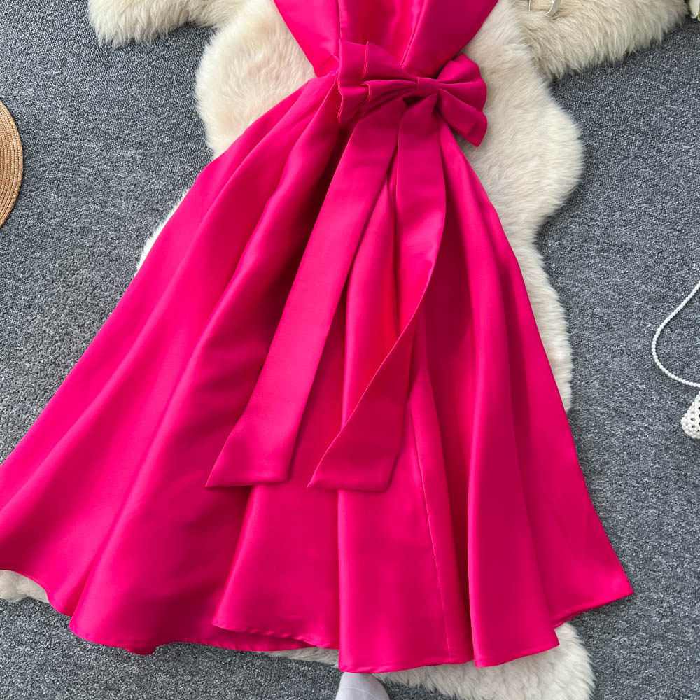 CM-DY065489 Women Elegant European Style Round Neck Sleeveless Pinched Waist A-Line Dress (Available in 4 colors)