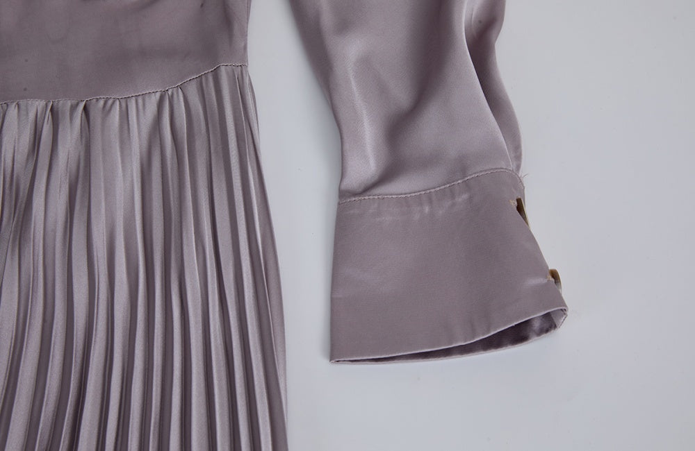 CM-DY065815 Women Elegant European Style Shirt Collar Long Sleeve Pinched Waist Dress - Light Gray