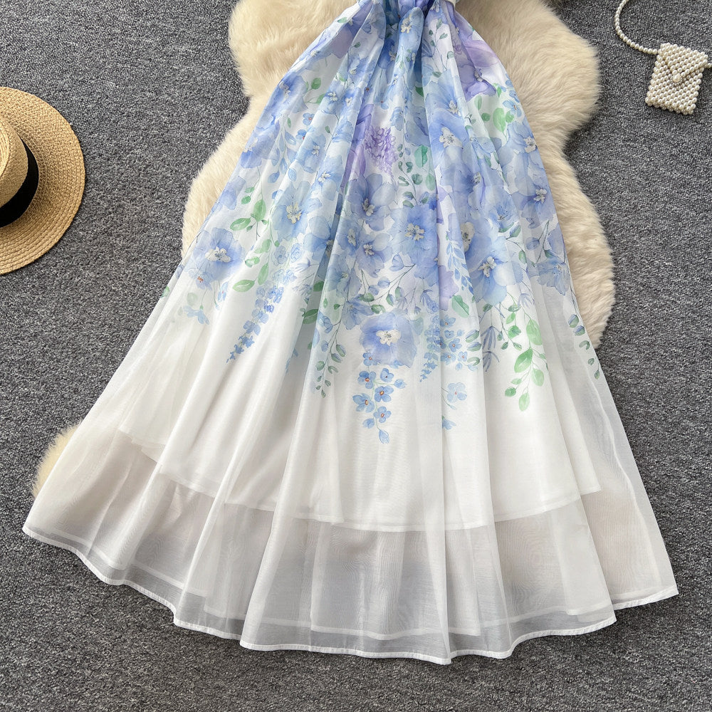 CM-DY067935 Women Elegant European Style V-Neck Short Sleeve Floral Print A-Line Long Dress (Available in 2 colors)