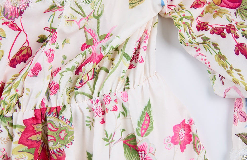 CM-DY068239 Women Elegant European Style Lace Floral Print Strapless Long Sleeve Mini Dress