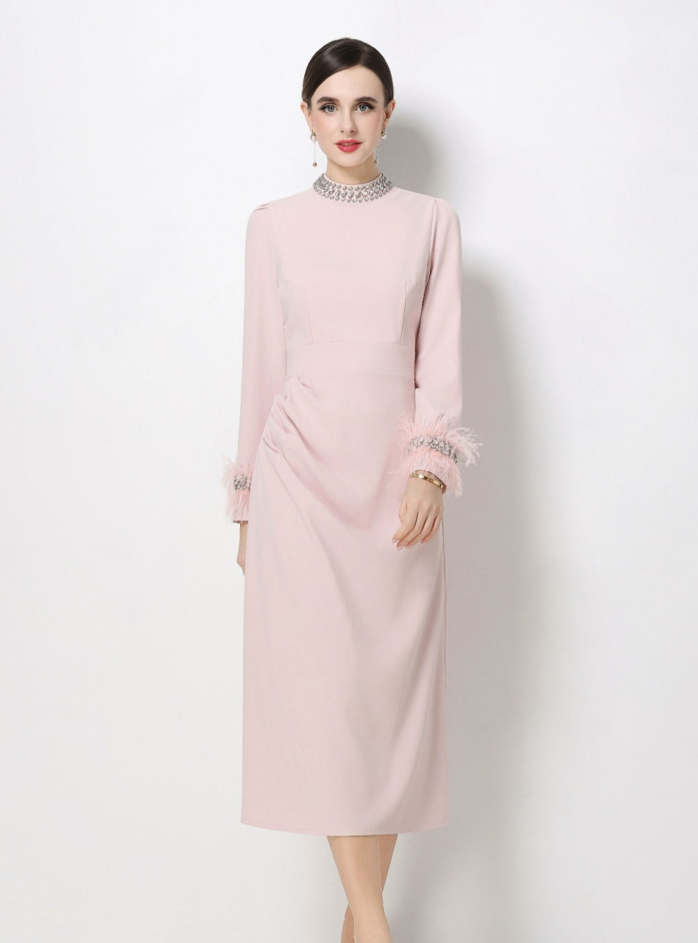 CM-DY068765 Women Elegant European Style Round Neck Long Sleeve Slim A-Line Midi Dress (Available in 2 colors)