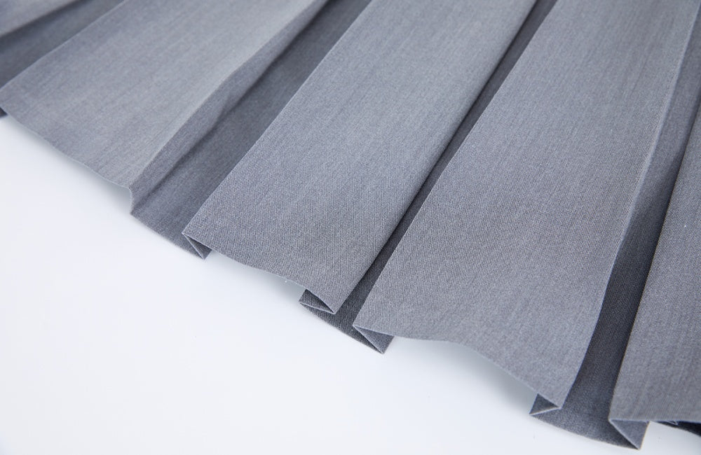 CM-DY072445 Women Elegant European Style Shirt Collar Sleeveless Pleated High Waist Slim Midi Dress - Gray