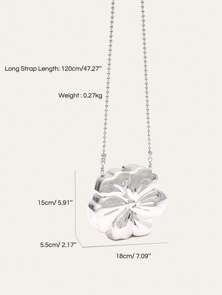 CM-BGS460880 Women Trendy Seoul Style Floral Shaped Clasp Closure Metal Bead Chain Shoulder Bag