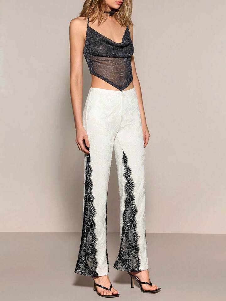 CM-BS592037 Women Elegant Seoul Style Ultra Low Waist Lace Skinny Pants - Khaki