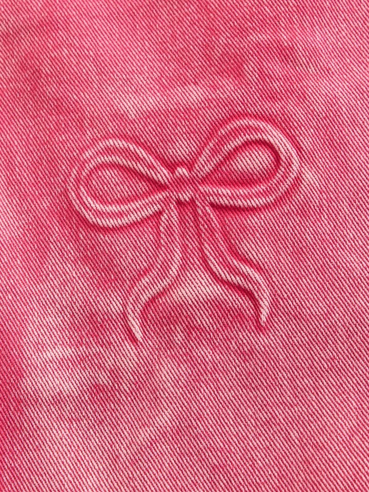 CM-BS133339 Women Casual Seoul Style Bow Design Extra Long Straight Leg Jeans - Pink