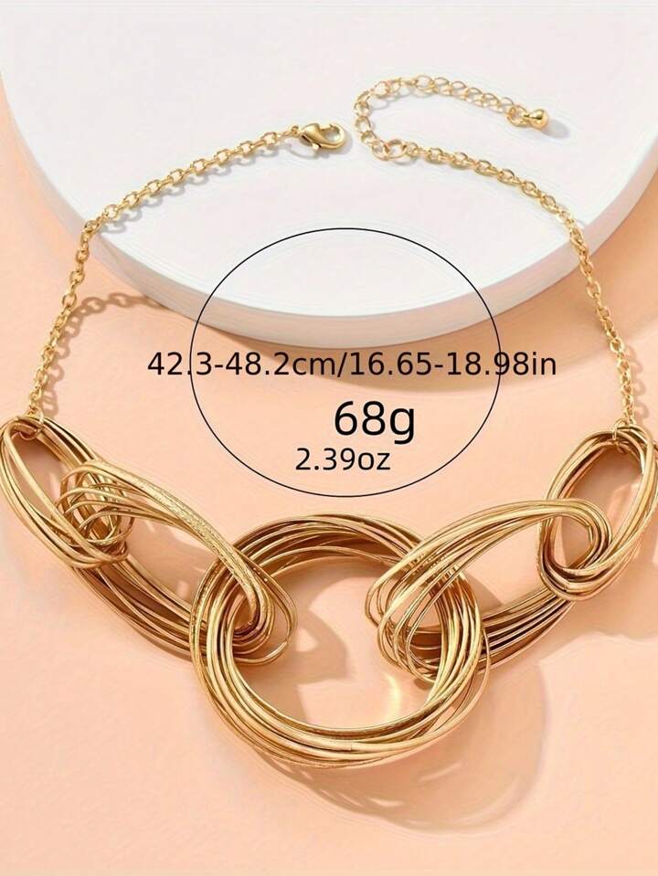 CM-AXS344496 Women Trendy Seoul Style Exaggerated Chain Detail Necklace - Gold