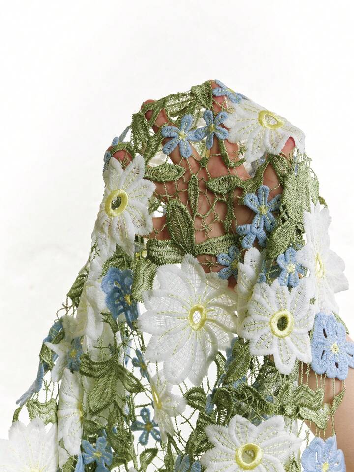 CM-TS010676 Women Casual Seoul Style Lace Embroidery Gradient Floral Asymmetrical Sleeveless Camisole Top