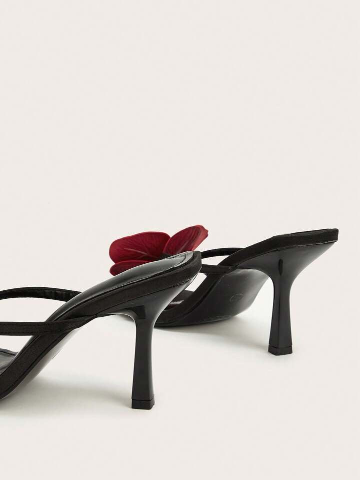 CM-SHS138678 Women Trendy Seoul Style Floral Open Toe Stiletto High Heel Sandals - Black