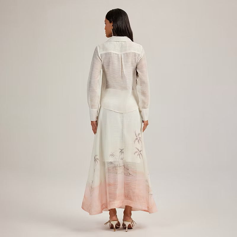 CM-SY044425 Women Elegant European Style Collar Neckline Long Sleeve Blouse With Long Skirt - Set