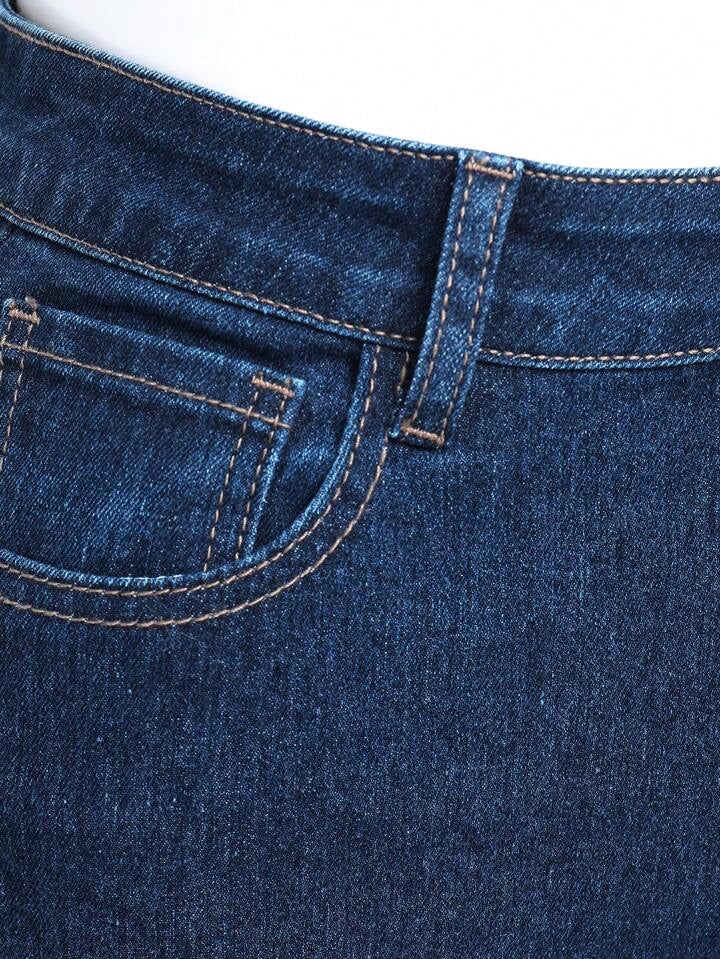CM-BS916193 Women Preppy Seoul Style Dark Wash Mid Rise Peplum Flare Jeans