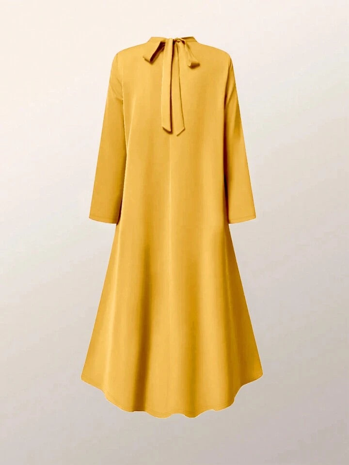 CM-DS560291 Women Elegant Seoul Style High Collar Long Sleeve Mid-Length Dress - Yellow
