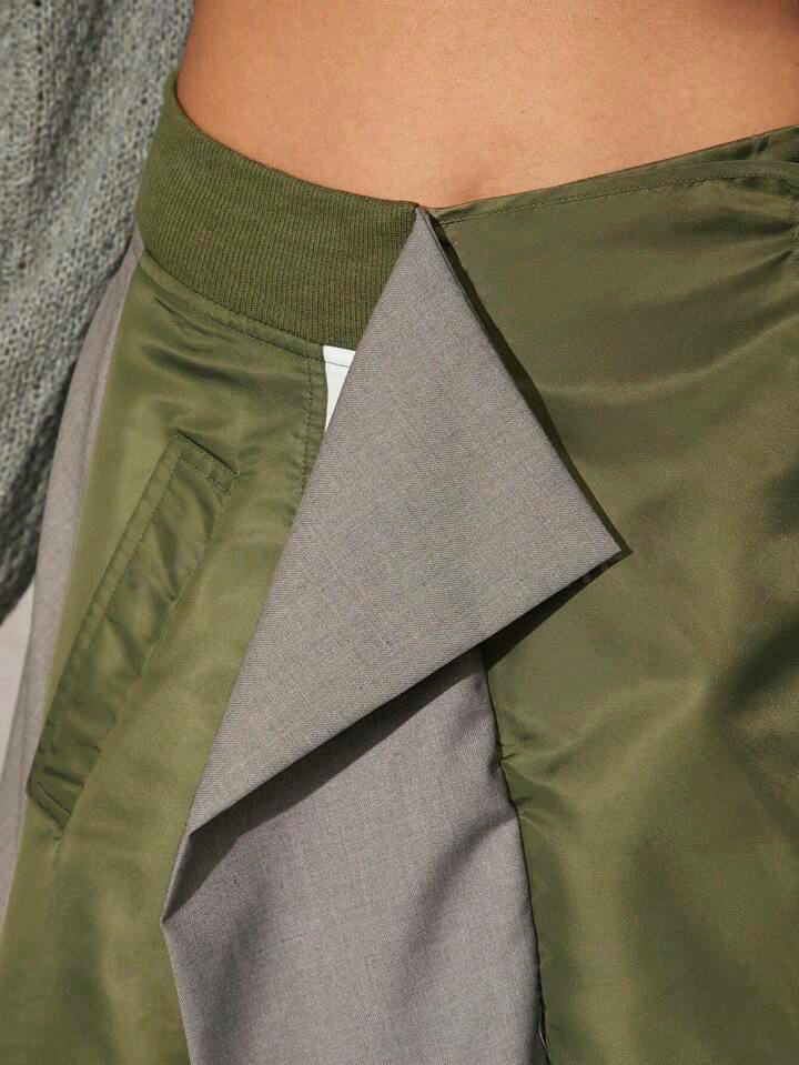 CM-BS574723 Women Casual Seoul Style Colorblock Draped Raw Hem A-Line Skirt