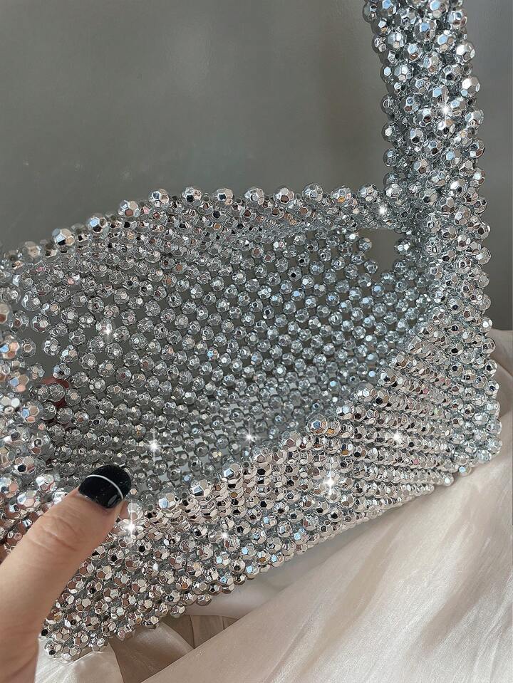 CM-BGS278197 Women Trendy Seoul Style Clutch Bag With Single Shoulder Strap - Silver