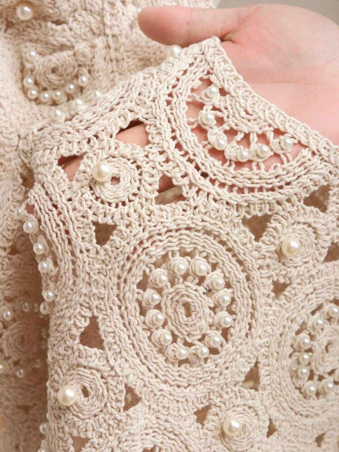 CM-TS061691 Women Elegant Seoul Style Square Neck Hollow Out Lantern Sleeve Blouse - Apricot