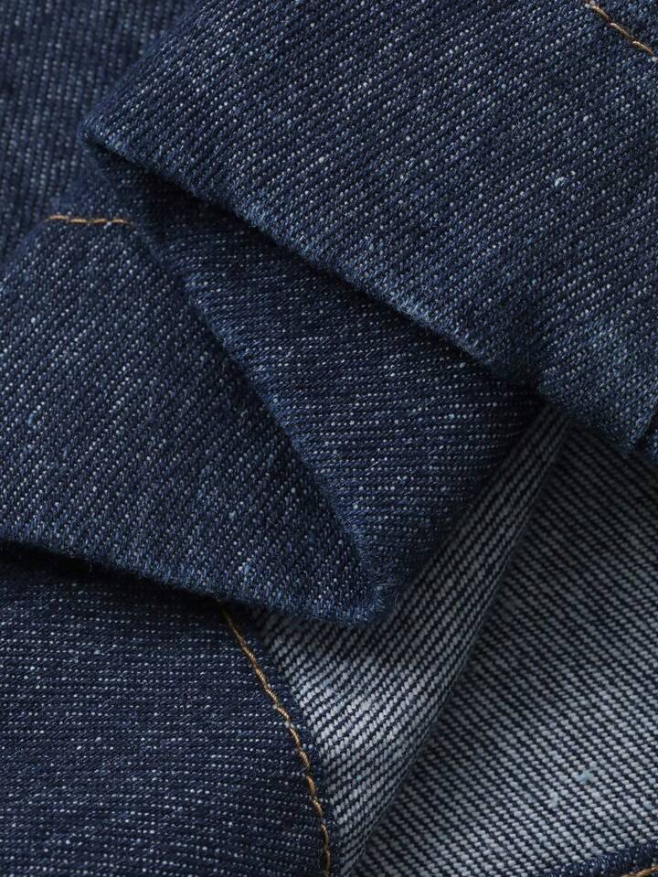 CM-SS742415 Women Casual Seoul Style Round Neck Long Sleeve Pocket Denim Top With Pants - Set