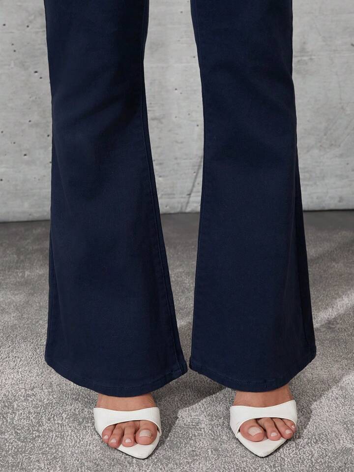 CM-BS727777 Women Casual Seoul Style Pinstripe Low Rise Boot Cut Flare Leg Jeans - Royal Blue