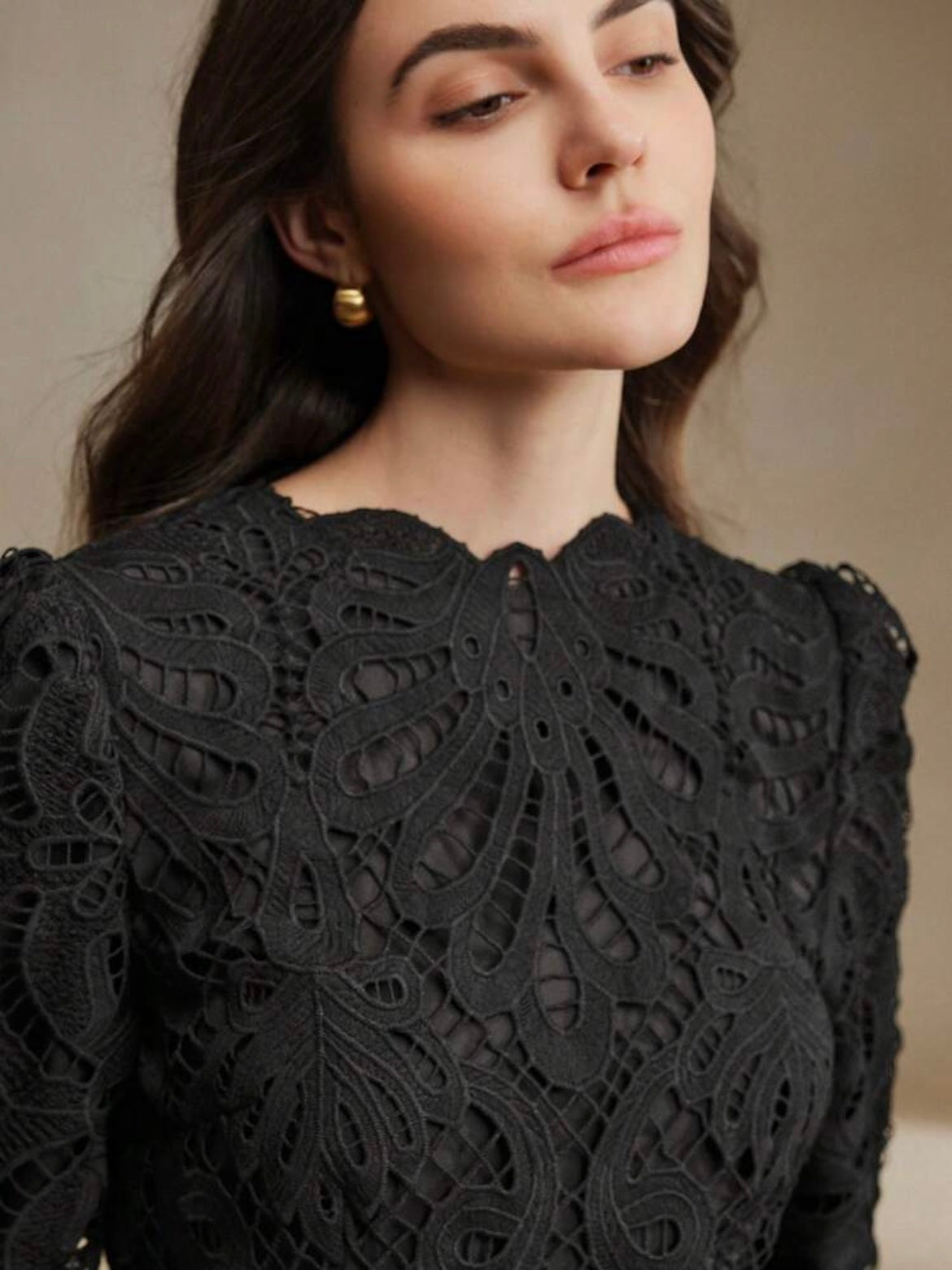 CM-DS848781 Women Elegant Seoul Style Stand Collar Long Sleeve Lace Patchwork Cheongsam Dress - Black