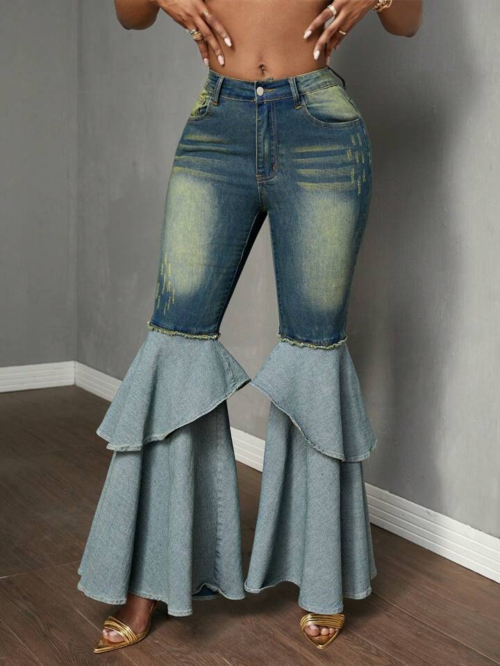 CM-BS271478 Women Casual Seoul Style Dark Wash Double-Layered