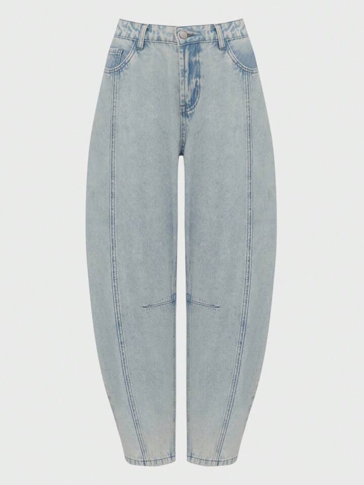 CM-BS707565 Women Casual Seoul Style Medium Wash High Waist Boyfriend Fit Flared Leg Denim Jeans