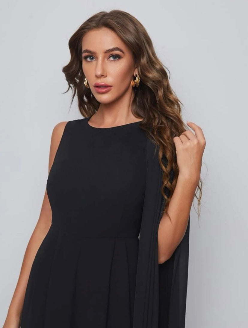 CM-JS414348 Women Elegant Seoul Style Extra Long Sleeve Wide Leg Jumpsuit - Black