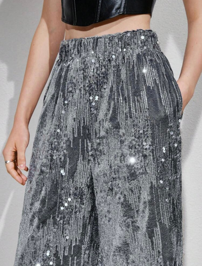 CM-BS435589 Women Elegant Seoul Style High Waist Wide Leg Pants - Gray
