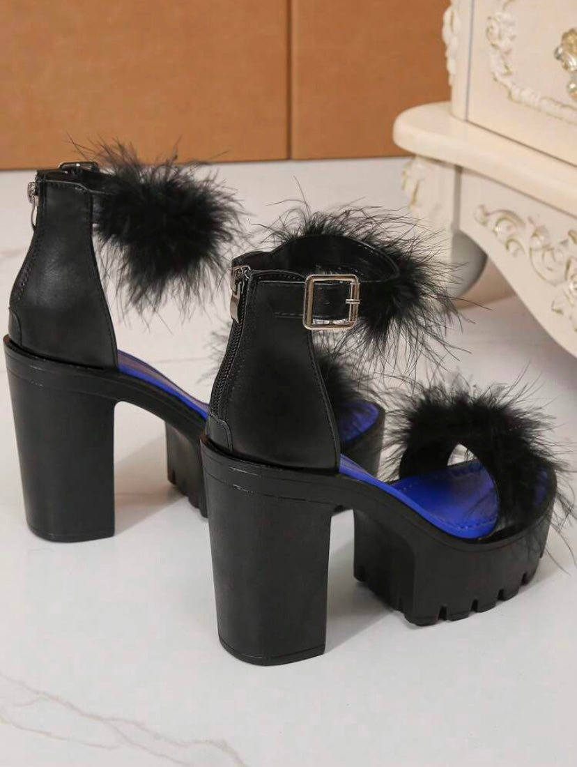 CM-SHS295707 Women Trendy Seoul Style Buckle Zipper Back Platform Chunky Heeled Sandals