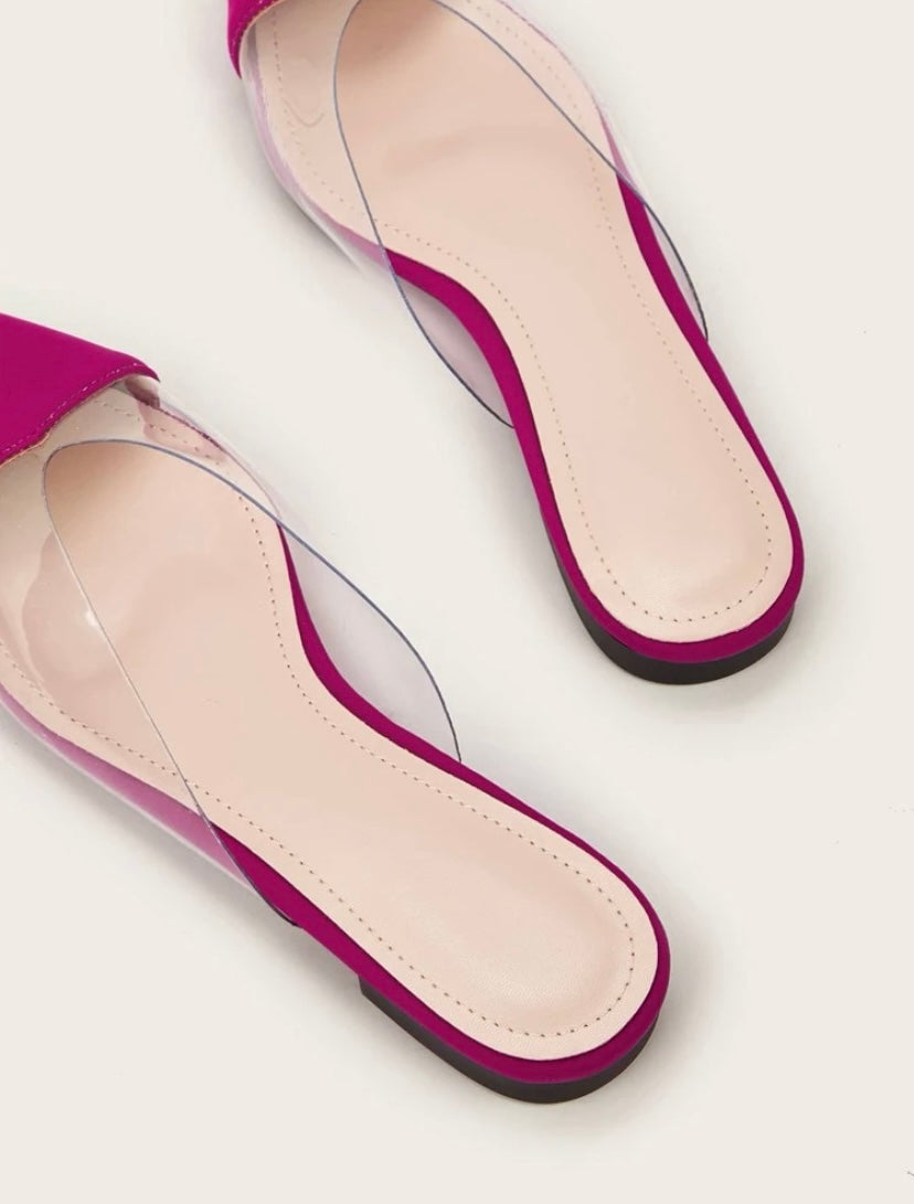CM-SHS900003 Women Casual Seoul Style Metallic Detail Point Toe Flat Mules - Red Violet