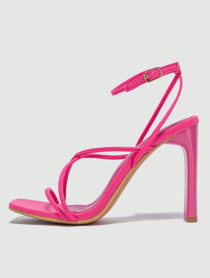 CM-SHS914320 Women Seoul Style Chunky Heels Peep Toe Strappy Sandals With Buckle - Hot Pink