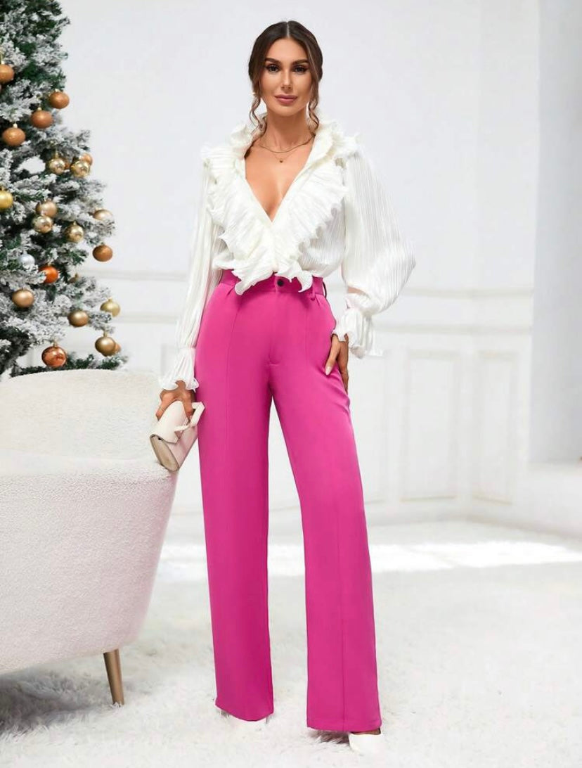 CM-TS899742 Women Elegant Seoul Style Ruffle Trim Flare Sleeve Blouse - White
