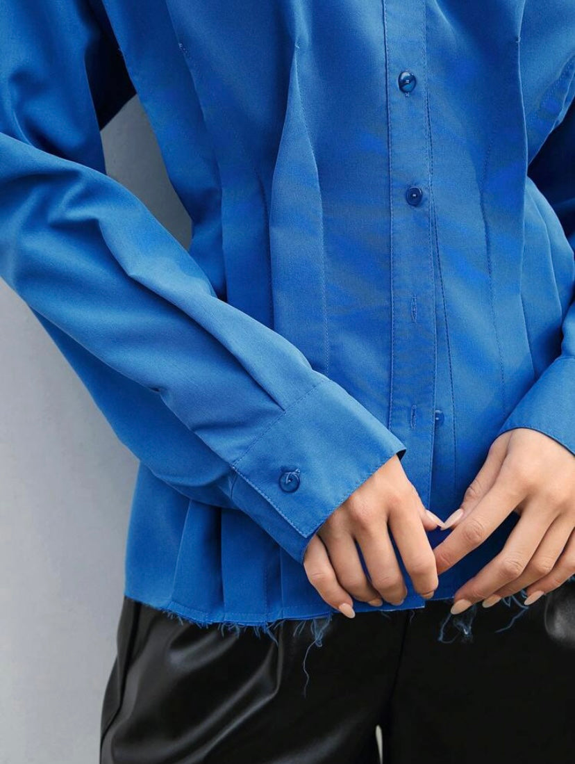 CM-TS002025 Women Elegant Seoul Style Long Sleeve Blouse With Lapel - Blue