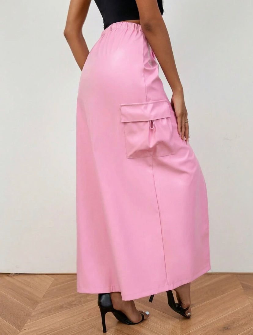 CM-BS326239 Women Casual Seoul Style Flap Pocket Split Thigh Flap Pocket Side Cargo Skirt