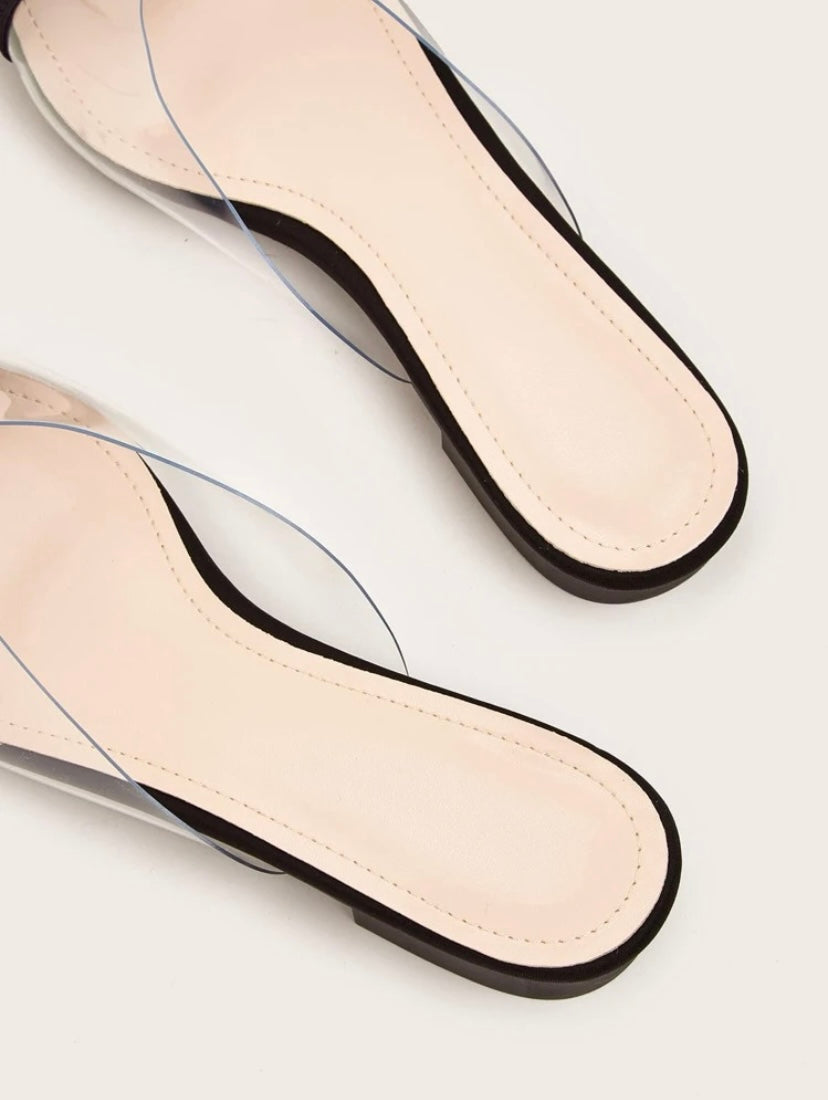 CM-SHS915134 Women Casual Seoul Style Metallic Detail Point Toe Flat Mules - Black