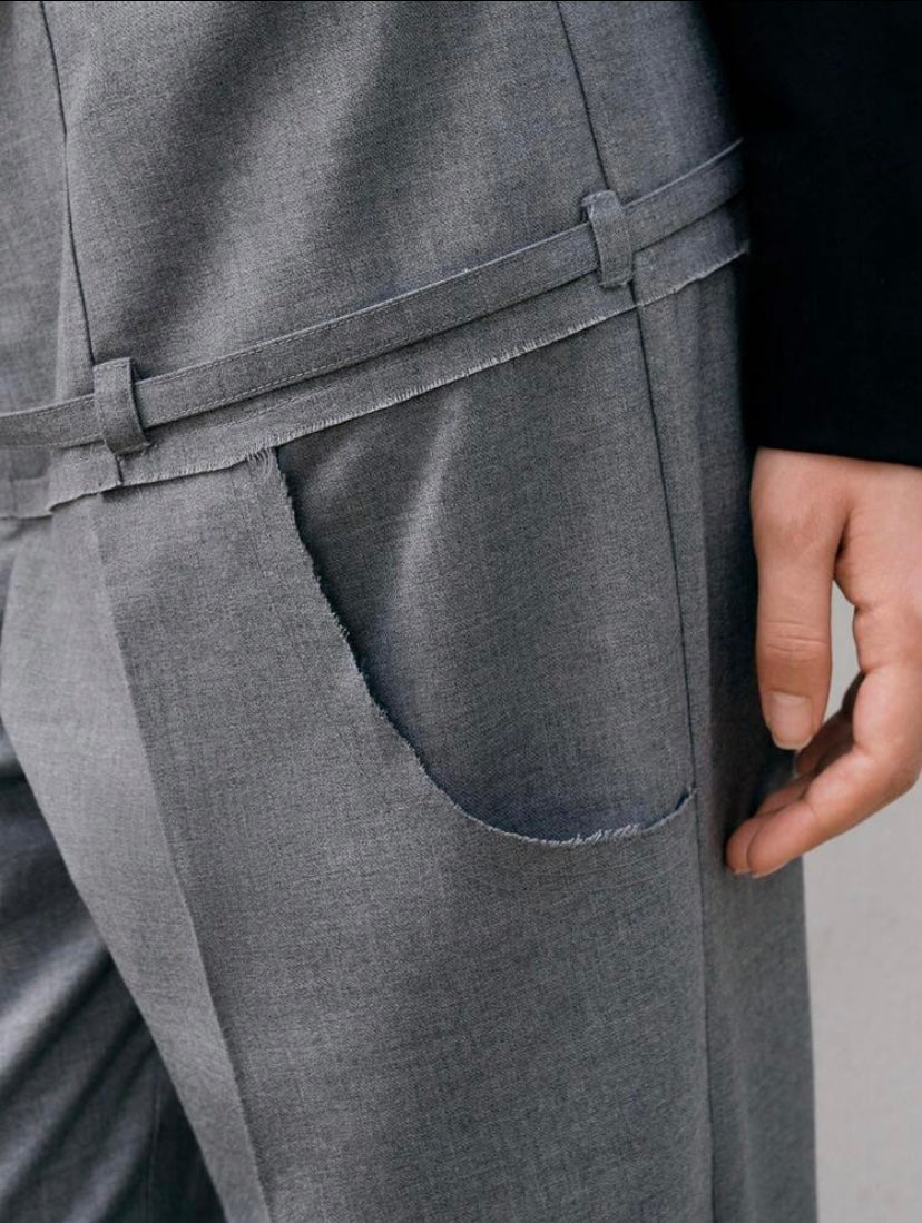 CM-BS899867 Women Elegant Seoul Style Zipper Fly Solid Straight Leg Pants - Gray