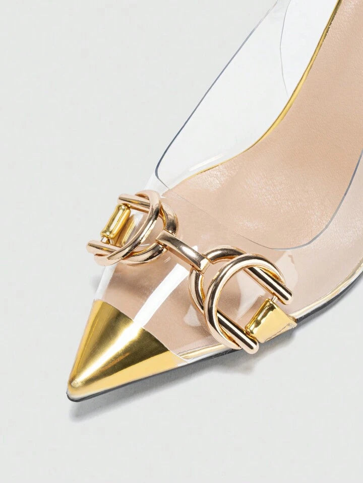 CM-SHS943151 Women Trendy Seoul Style PVC Clear High-Heel With Metal Buckle Ankle Strap Shoes