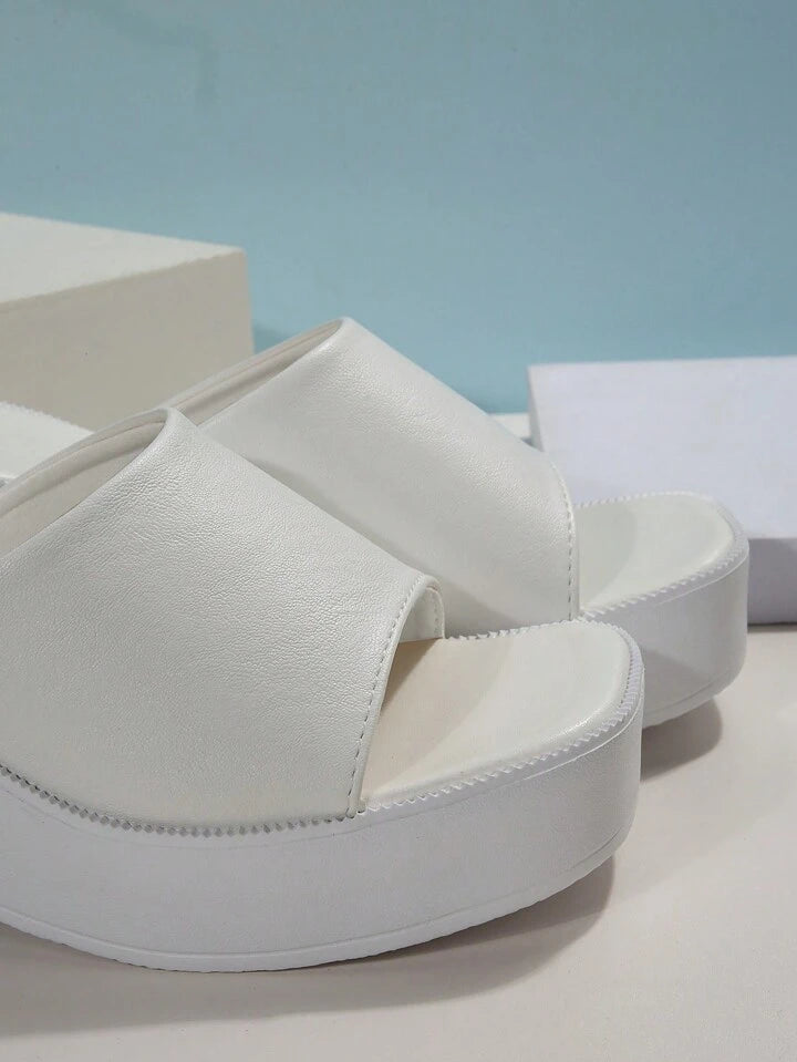 CM-SHS918057 Women Trendy Seoul Style Single Band Wedge Slide Sandals - White