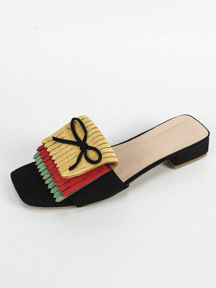 CM-SHS209999 Women Trendy Seoul Style Colorblock Bow And Fringe Decor Flat Sandals