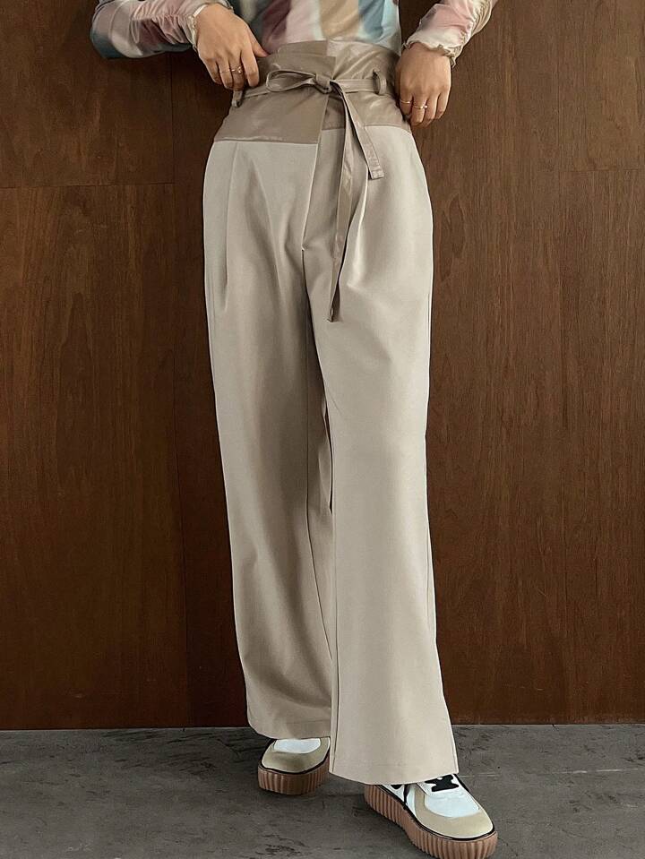 CM-BS344789 Women Trendy Bohemian Style Color Block Straight Leg Pants