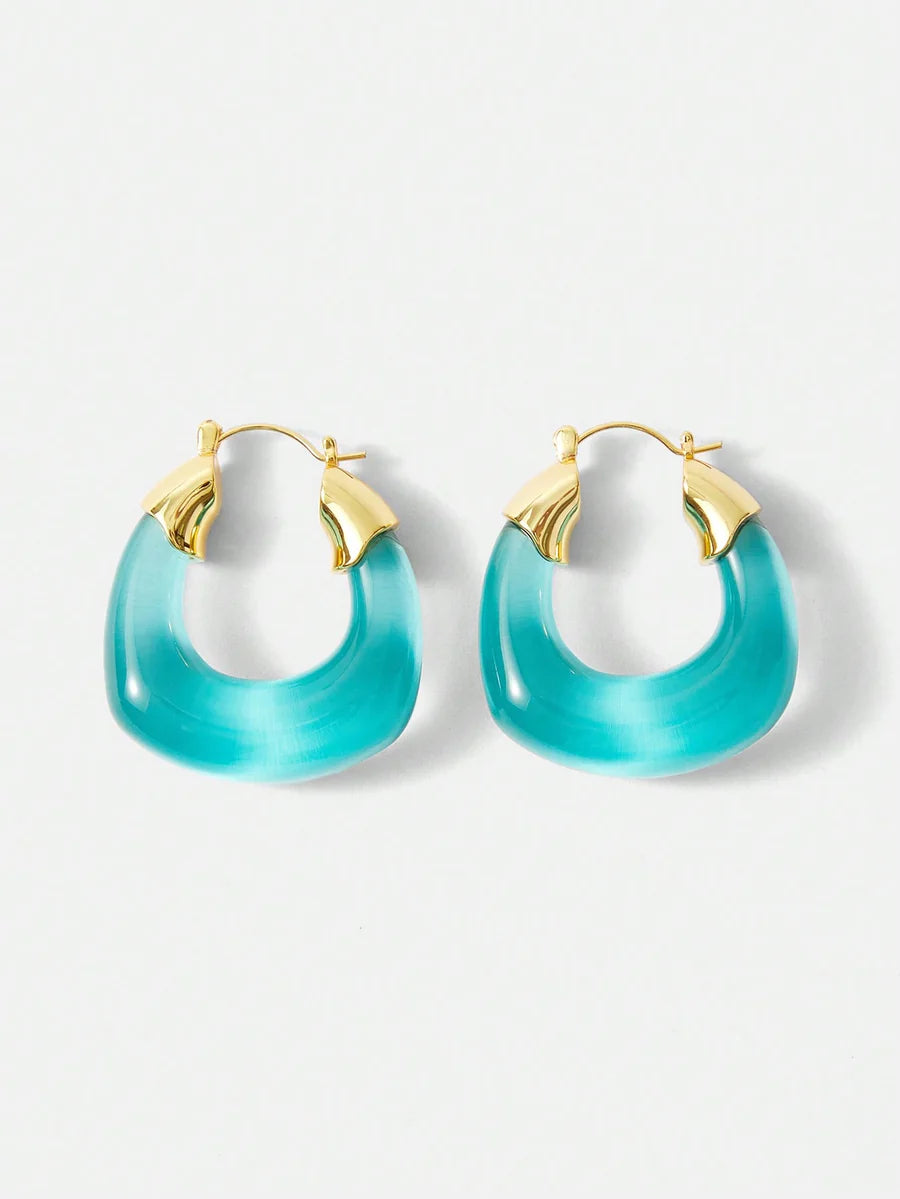 CM-AXS786784 Women Trendy Seoul Style Premium Two-Tone Hoop Earrings - Mint Blue
