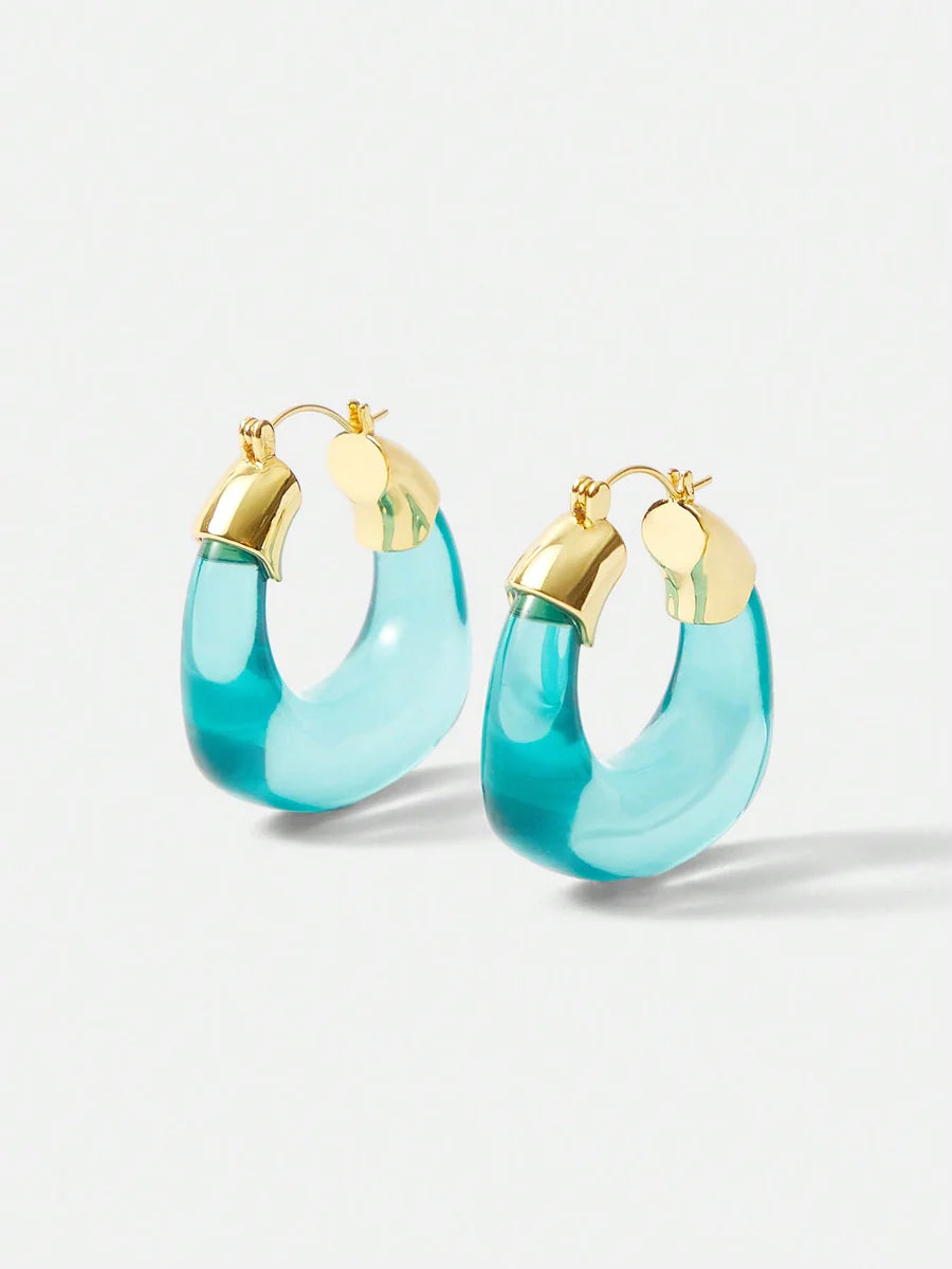 CM-AXS786784 Women Trendy Seoul Style Premium Two-Tone Hoop Earrings - Mint Blue
