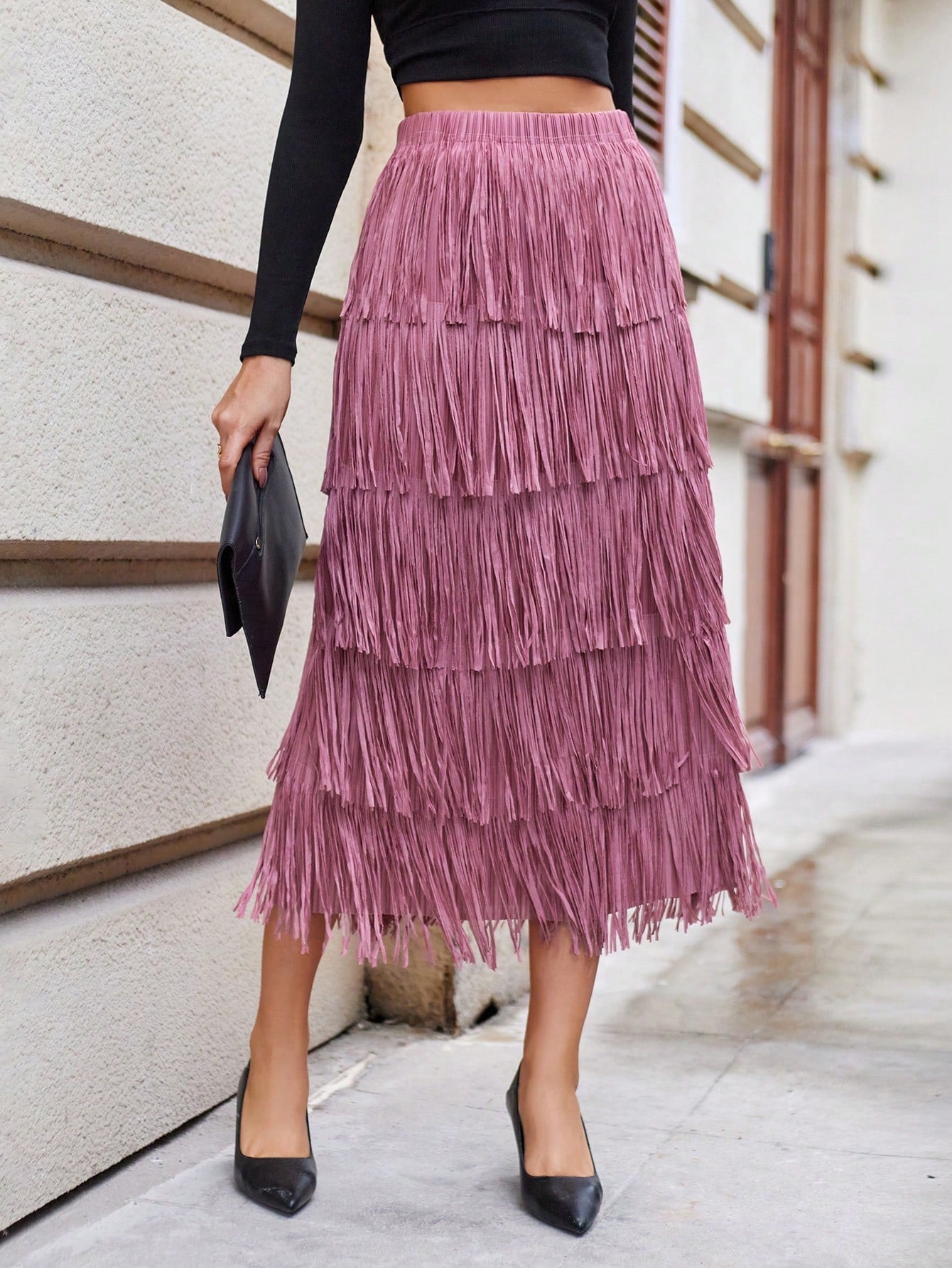 Fringe layered skirt hotsell